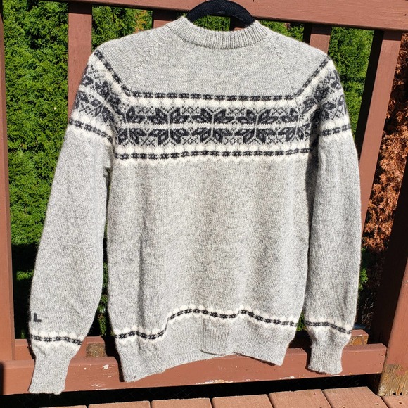 VINTAGE Sweater Grey Shetland Wool Fairisle Unisex L - Picture 3 of 11